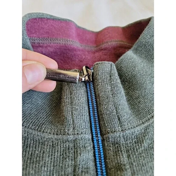 Tommy Bahama Mens XL 1/4 Zip Pullover Green Purple Reversible Logo Casual Solid - Picture 4 of 15